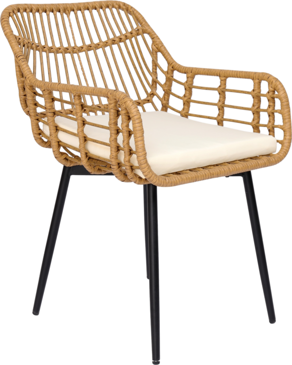 Spisebordsstol Nordlys Furniture Hanoi natur rattan fletstol med polstret sæde og sorte metalben H85ÃB55ÃD47